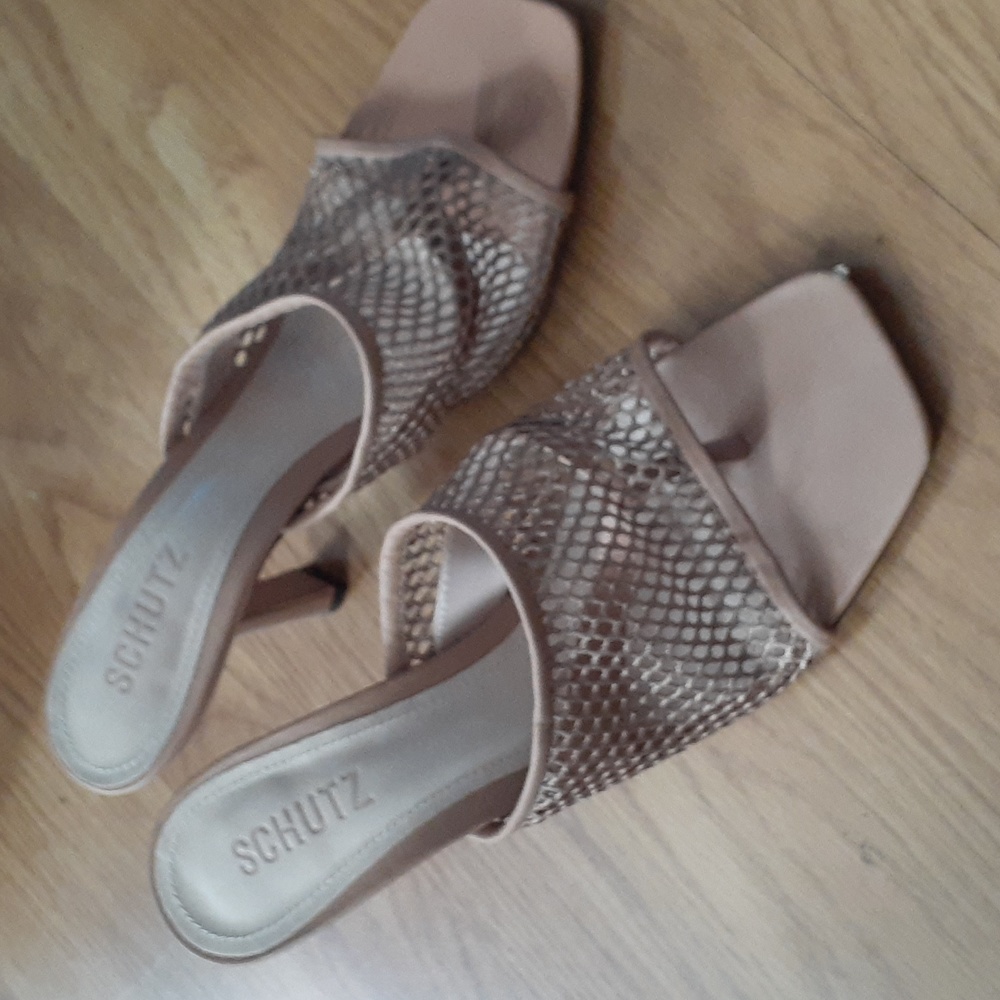 Schutz Slip on High Heel Sandal size 8.5 Beige